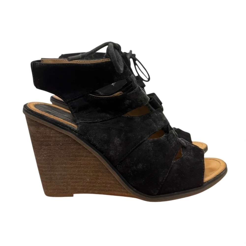Melrose and Market Calista‎ Black & Brown Stacked Wedge Heel 7.5